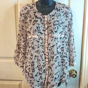 MNG Collection by Mango Mauve Purple Butterfly Allover Abstract Sheer